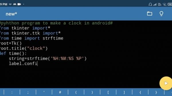 Python program to make a clock using pydroid 3 app in android.