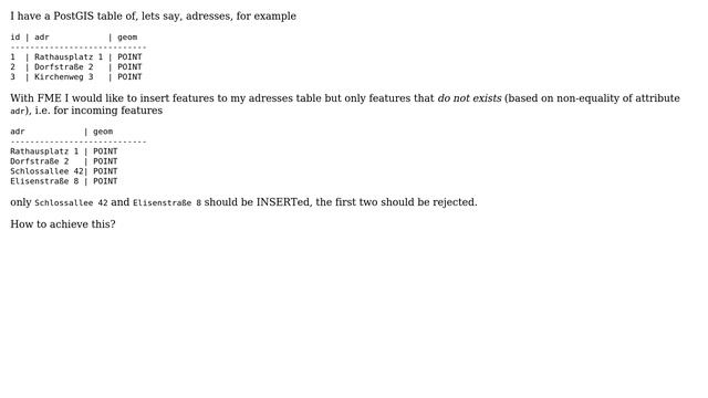 GIS: INSERT only non-existing features into PostgreSQL/PostGIS table with FME смотреть онлайн