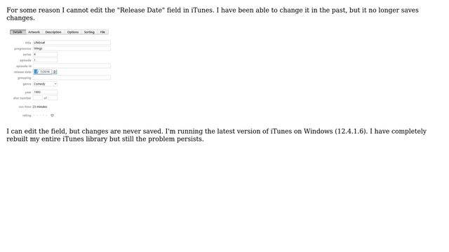 Apple: Cannot edit the "Release Date" field for TV shows in iTunes (2 Solutions!!) смотреть онлайн