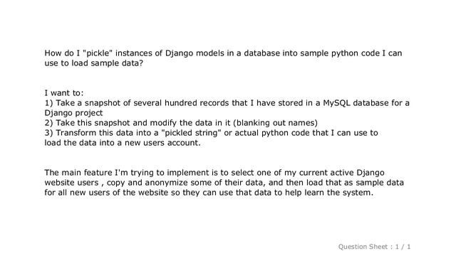 Django : How do I "pickle" instances of Django models in a database into sample python code I can u смотреть онлайн