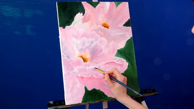 Pink flowers painting. Interior oil painting. Painting with music смотреть онлайн