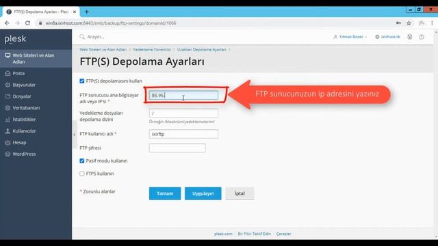 Plesk Panel Üzerinden FTP Backup Ayarları