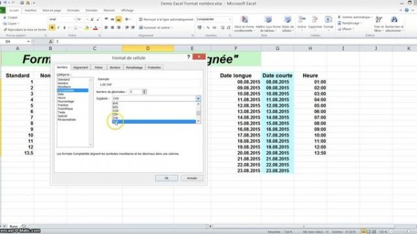 Tutoriel Excel Format nombre date et heure