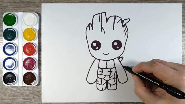 Как нарисовать Малыша Грута. Персонаж из комиксов компании Marvel Comics. Рисунки для детей смотреть онлайн