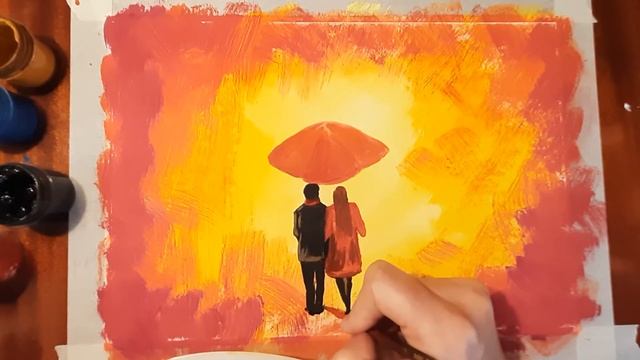 Как нарисовать влюбленную парочку под осенним дождем поэтапно. Рисуем гуашью осенний пейзаж. смотреть онлайн