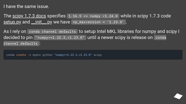 Resolve warning "A NumPy version =1.16.5 and 1.23.0 is required for this version of SciPy"? смотреть онлайн