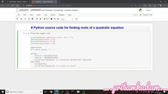 Python Source Code for finding Roots of a Quadratic Equation смотреть онлайн
