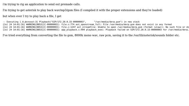 Asterisk Trying to play back audio file "File /path/to/file.wav does not exist in any format" смотреть онлайн