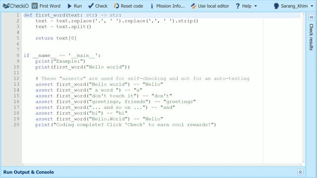 #03 First Word | 파이썬 예제 뽀개기 | CheckiO Elementary | 김왼손의 왼손코딩 смотреть онлайн