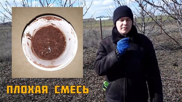 Самодельная замазка для срезов и ран деревьев (сурик железный + краска побелочная). смотреть онлайн