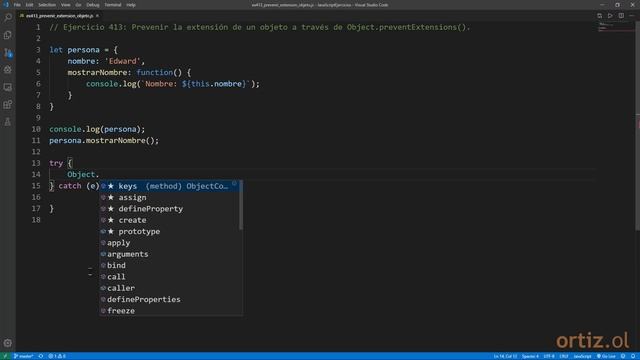 JavaScript - Ejercicio 413: Prevenir la Extensión de un Objeto con Object.preventExtensions() смотреть онлайн