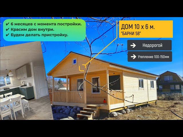 Недорогой, дачный дом 10 на 6 м. “Барни 58”, с террасой 6 на 2 м., утепление 100-150 мм. смотреть онлайн