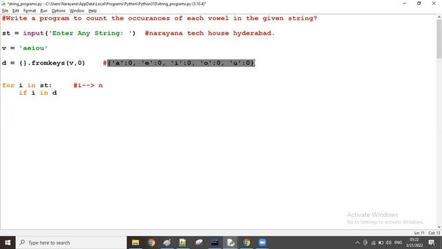 #6. Python String || Counting Occurrences of each vowel || Mr. Narayana || NTH || 9010607010 смотреть онлайн
