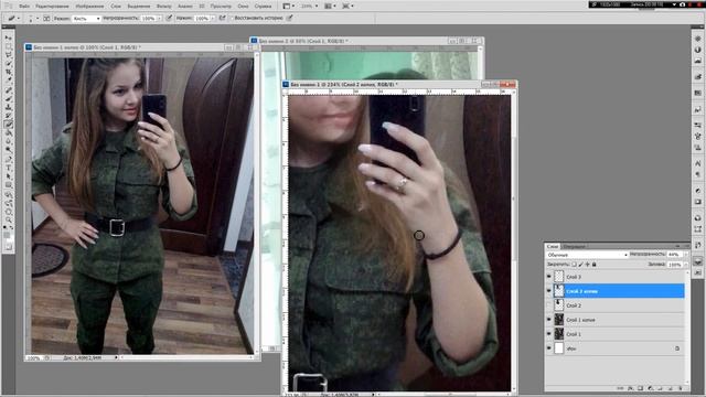Photoshop процесс. Девушка в военной форме. Замена головы с фото плохого качества смотреть онлайн