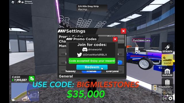 100 MILLION VISITS & NEW CODE! (NEW UPDATE) - ROBLOX (DRIVE WORLD) смотреть онлайн