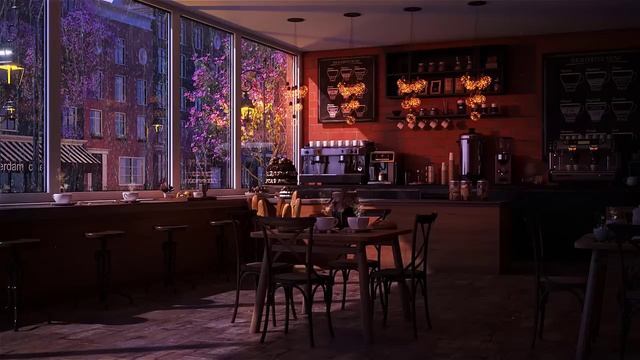Rainy Night and Coffee Shop Ambience with Rain Sounds & Relaxing Jazz Music смотреть онлайн