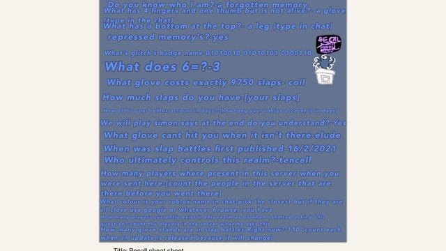 [OUTDATED] Roblox Slap Battles Recall Cheat Sheet