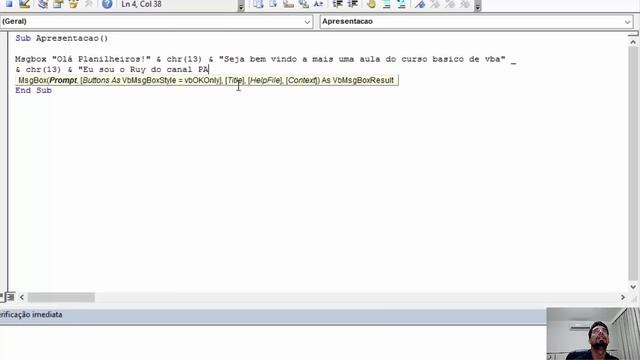 Curso Básico de VBA - Aula 6 - Interação com o Usuário (MsgBox e InputBox) смотреть онлайн