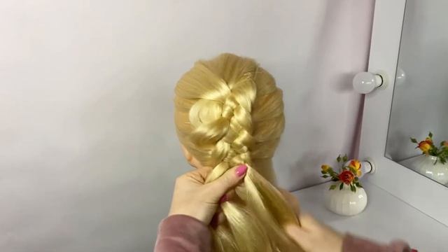Нарядная объемная пяти прядная коса с подборами. Бесплатный курс 