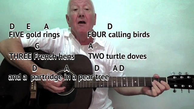 12 Days Of Christmas - GUITAR LESSON play-along chords and lyrics (Key Dmajor) - acoustic song cove смотреть онлайн