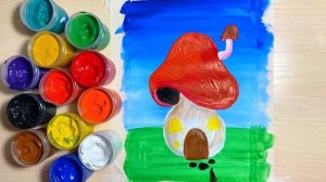 Как нарисовать гриб-домик гуашью. Красивый рисунок для детей. Урок рисования пошаговый гуашью