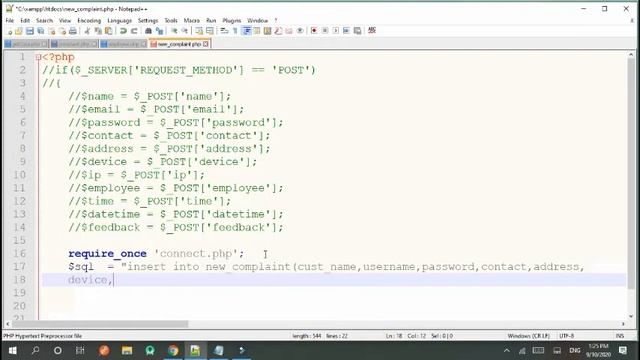 Insert new complaint in xampp database using php part 11 | cms | PHP commands смотреть онлайн