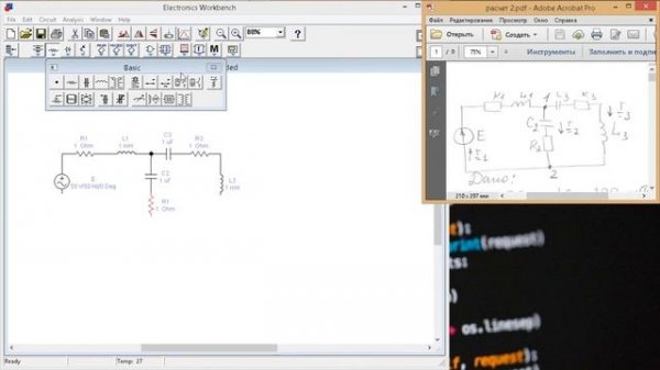 Моделирование цепи переменного тока в программе  Electronics Workbench
