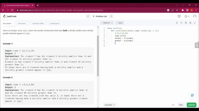 2148. Count Elements With Strictly Smaller and Greater Elements with python | Leetcode with python смотреть онлайн