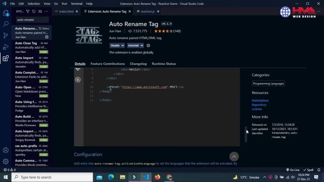 How to Auto Complete HTML Tags in Visual Studio Code | Auto Rename Tag Extension VSCODE смотреть онлайн