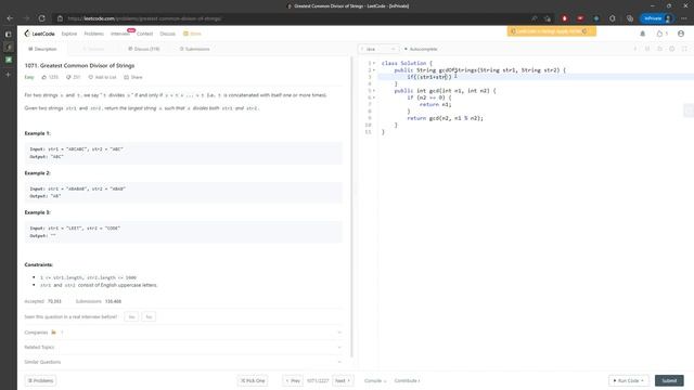 LeetCode 1071 | Greatest Common Divisor of Strings | GCD | Java смотреть онлайн