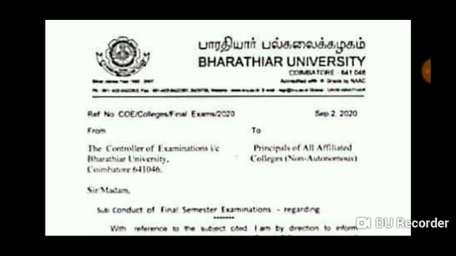 Bhatathiar University For Final Semester Examination Notification 2020 PG.UG. Programmes смотреть онлайн