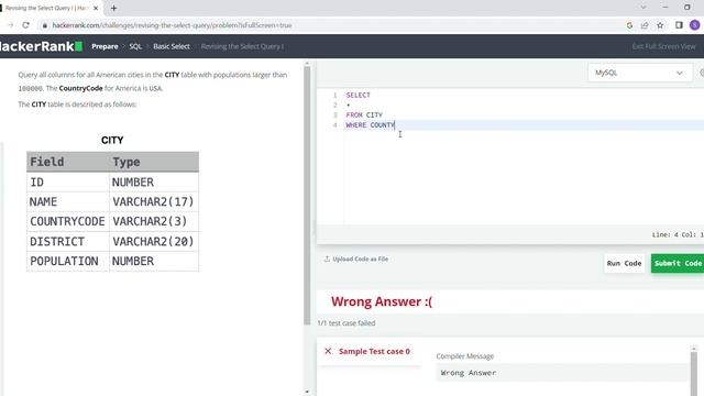 HackerRank SQL || Revising the Select Query I || SQL Learning смотреть онлайн