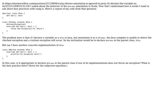 When to declare @throws with a Scala annotation - abstract parent or concrete implementation? смотреть онлайн