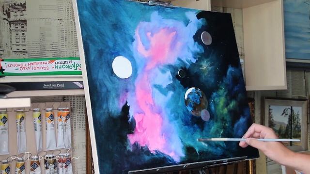Космос. Художник пишет картину. Как рисовать. смотреть онлайн