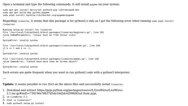 Ubuntu: How to install pygame and livewires in ubuntu 14.04? (2 Solutions!!) смотреть онлайн