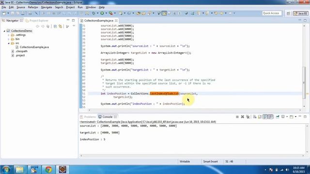 Collections (LastIndexOfSubList method) | Java Collection Framework смотреть онлайн