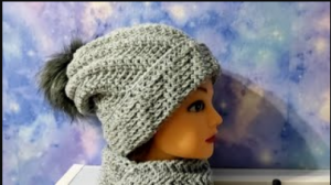 Шапка ,,БИНИ,, крючком. Комплект шапочка и шарфик. (720p)