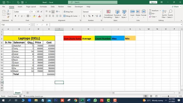 How to use Formula in Excel I Formula of Sum Average Count Max Min in MS Excel смотреть онлайн