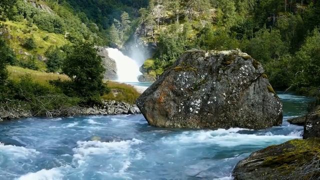 The Sound Of A Forest Waterfall Of Crystal Clear Water Flowing For Therapy And Relaxation.