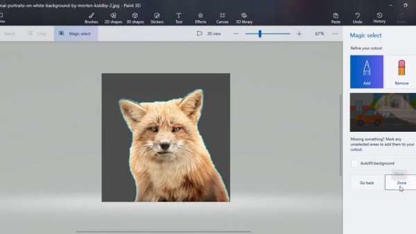 Paint 3D: How to remove white background from a Picture to make it transparent
