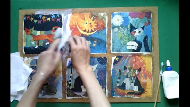 Декупаж. Кошки Розины Вахтмайстер. Сюжетная картина из салфеток. смотреть онлайн