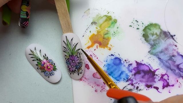 Ананас из цветов. Акварель, тонкие линии, объемные элементы в технике - Хрустальные цветы. смотреть онлайн