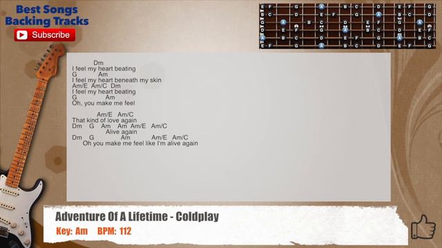 🎸 Adventure Of A Lifetime - Coldplay Guitar Backing Track with scale, chords and lyrics смотреть онлайн