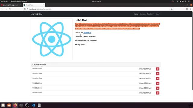 Teacher Detail page with ReactJs and Bootstrap 5 | Learning Management System in Django ReactJs #20 смотреть онлайн