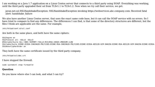 DevOps & SysAdmins: Received fatal alert: handshake_failure after upgrade to TLSv1.2 смотреть онлайн