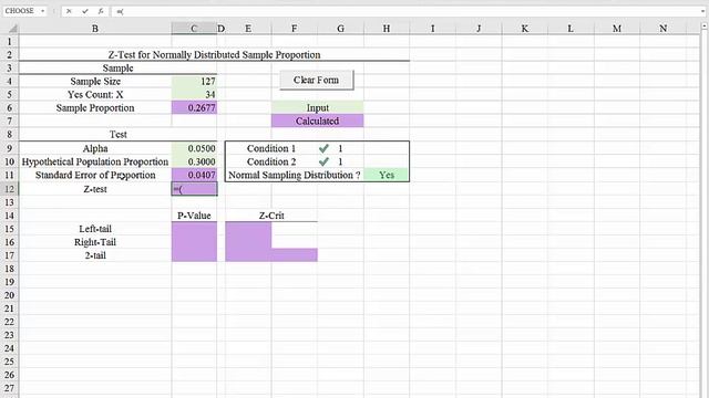 Excel 2016 template for hypothesis tests (z-tests) for the population proportion смотреть онлайн