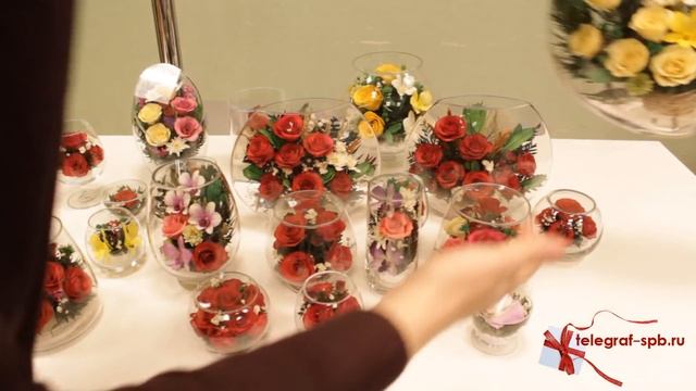 Композиция из красных роз в стеклянном бокале смотреть онлайн