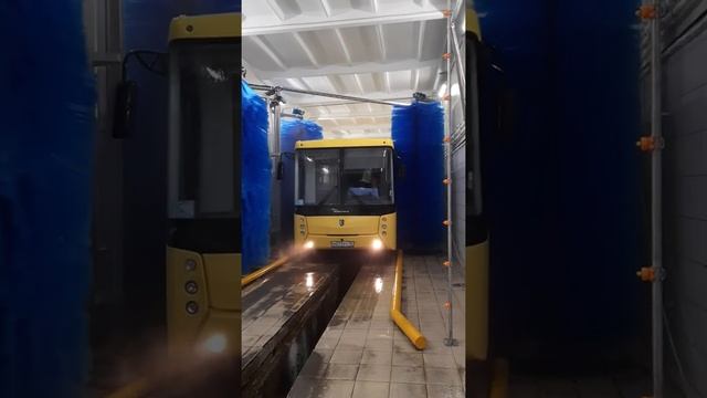 Мойка автобусов с выступающими вперед зеркалами заднего вида в Автоматическом туннеле АВИК BW-01 смотреть онлайн