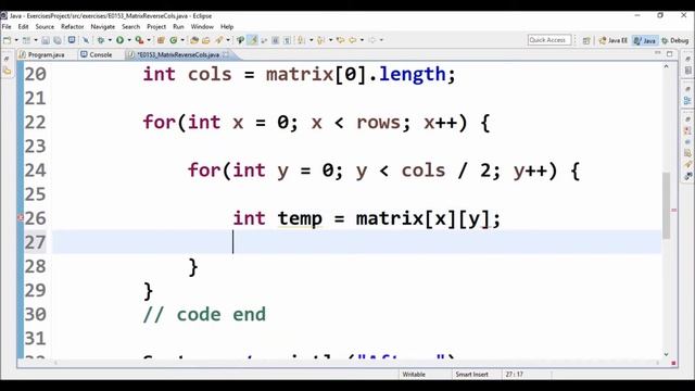 matrix reverse cols in java смотреть онлайн
