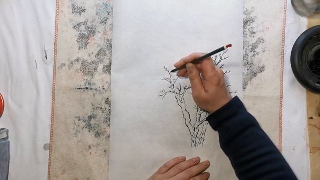 Chinese painting. Урок китайской живописи Как рисовать дерево. 3 часть. смотреть онлайн